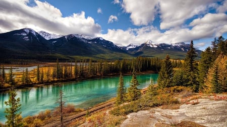 Pacific Railway - river, nature, pacific, railway, montain, sky