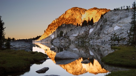 Peak in Sunset - montain, lake, sunset, nature