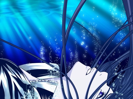 drowning - d-grayman, yu kanda, blue hair, underwater