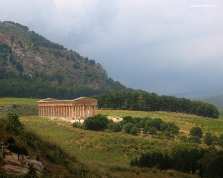 Greek Temple - ancient, mountain, italy, countryside, structure, country