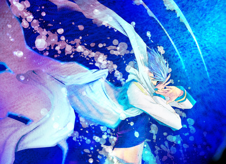 Kaito - male, short hair, music, vocaloid, anime, kaito, blue, blue hair