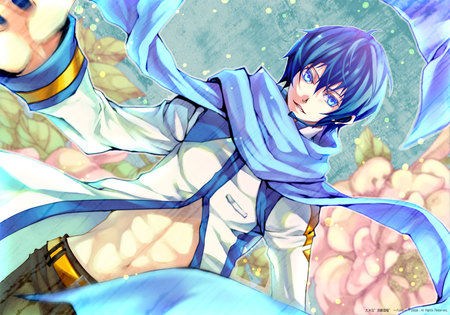 Kaito - male, short hair, music, vocaloid, anime, kaito, blue hair, blue eyes