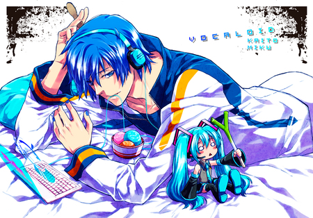 Kaito - male, short hair, music, vocaloid, anime, kaito, blue hair, blue eyes