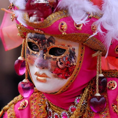 hearts - hearts, mask, carnival, venice, pink