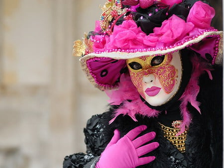 pink - black, mask, venice, pink, carnival