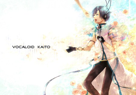 Kaito - male, blue hair, vocaloid, blue eyes, music, anime, kaito, short hair