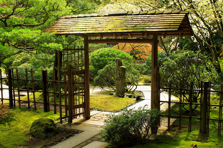 garden gate - gate, japan, garden, green, idyllic