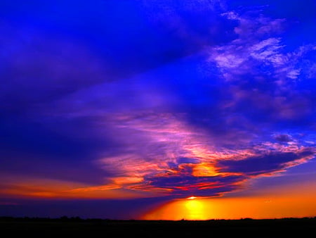 The ending - gold sky, blue sky, clouds, sunset