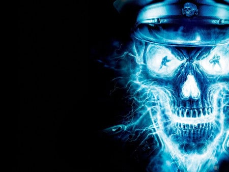 Wolfenstein - skull, wolfenstein, death, blue