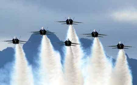 US Navy Blue Angels on Delta Formation. - sky, navy, blue, technology, plane, delta