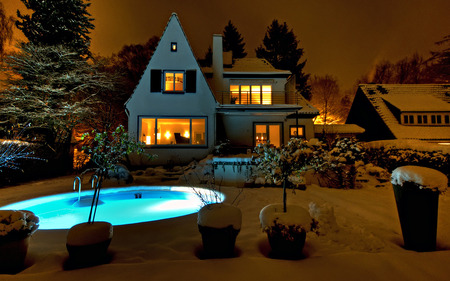 Cosy house in a forest - style, nice, photography, winter, night, design, village, home, forest, cool, snow, house