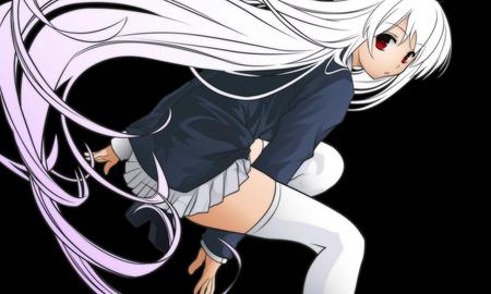 Look back - red eyes, girl, anime, long hair, white hair