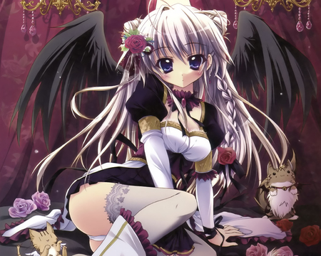 Bad Angel - angel, girl, dark, wings, anime, sweet