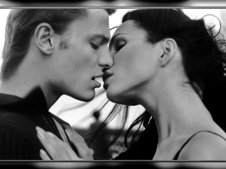 Love & Romance - kiss, black, love, romance, white, embrance, lips, sexy, passion, romantic, couple, woman, man