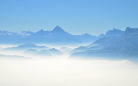 Top of the World - skies, nature, fog, blue, beautiful, mountains, valley