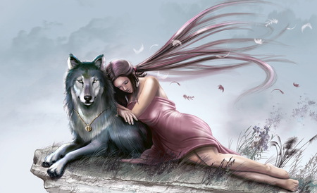 Wolfgirl - wolf, beauty, abstract, girl, wallpaper, fantasy