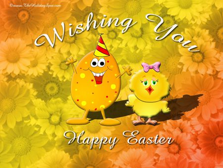 HAPPY EASTER CHICKS - flowers, easter, chick, egg