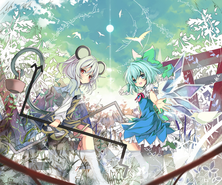 Nazrin and Cirno - wings, touhou, nazrin, cirno