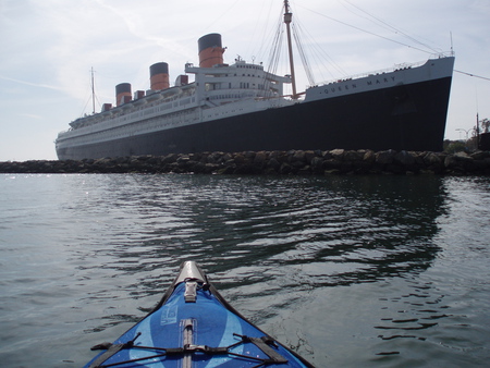 QUEEN MARY IN LONGBEACH - water, longbeach, ship, ocean, cruise, tourist, daytime, queenmary, kayak