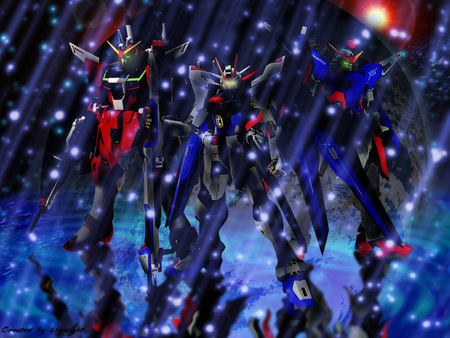 Trio Ace Gundam - anime, mecha, freedom, gundam, destiny, infinite justice