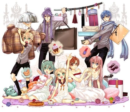 hard shopping day - luka, len, rin, gakupo, blue, miku, kaito, mikuo