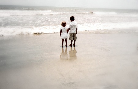 Sweet Innocence At The Beach - kids, beach, children, ocean, love, sweet, wonder, waves, innocence, day