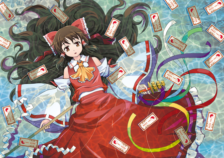 Reimu - brown, touhou, bow, hakurei, flowing, red, reimu