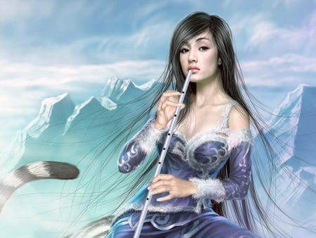 the girl with the flute - cute elf, beautiful, girl, beauty, beautyful, beautyfull, elf, flute, cute girl, cute, beautifull