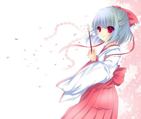 Japanese Girl - red eyes, girl, anime, japanese, flowers, cute