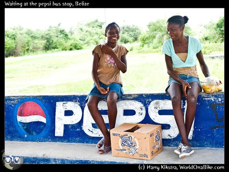 Pepsi Bus Stop - girls, women, trees, bus, grass