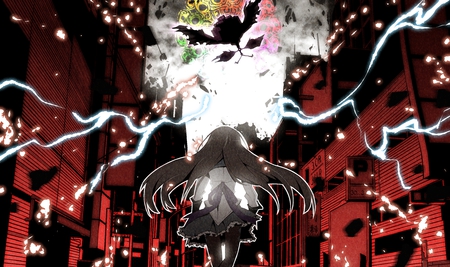 Magic duell - girl, duell, light, magic, anime, flashes, storm