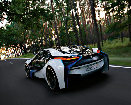 The-car-of-future-of-BMW - sporty, trees, cars, nature, car, modern, road, bmw