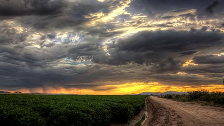 Sunset Dirt Road - clouds, colorful, sunset, dirt road, beautiful, sky