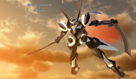 Susanowo - white, dual sword, sunset, black, gundam 00