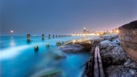 Blur Beach - beach, blur, beautiful, blue, colorful, rocks