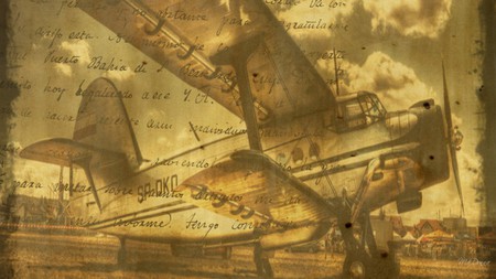 Old Plane - grunge, clouds, airplane, vintage, old, writing, sky, antique