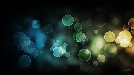 Bokeh Dark - bokeh, yellow, blue, green, layers, transparent, gold