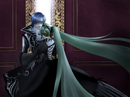 masked ball - hatsune, girl, dance, vocaloid, anime, miku, green hair