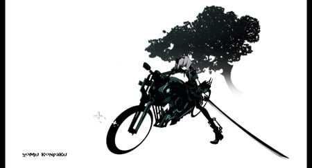 Anime - white, touhou, anime, sword, motorcycle