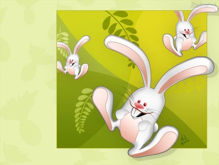 HAPPY BUNNIES - wallpaper, bunnies, happy, green