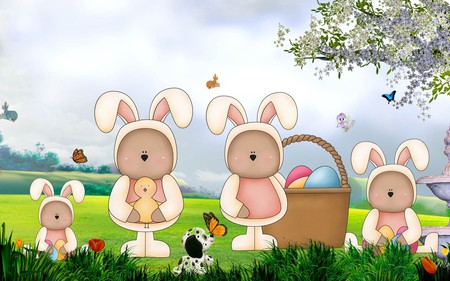 THE   BUNNY FAMILY - easter, family, wallpaper, bunny