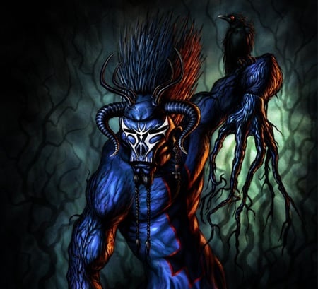 Blue Evil - abstract, bird, branches, artwork, evil, dark, horns, fantasy, demon