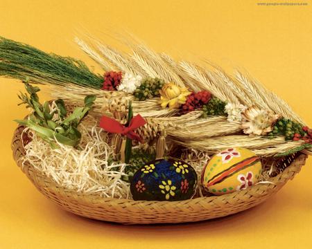 Easter Basket - eggs, decorated, beautiful, easter, basket, still life