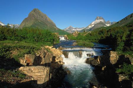 Swiftcurrent Creek - forest, montana, creek, mountain, sunrise