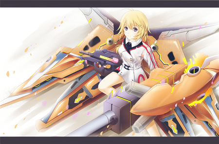 Charlotte Dunoa - infinite stratos, anime, female, gun, girl, blonde, is, orange, uniform, student, mecha, cute, charlotte dunoa, rafale revive custom ii