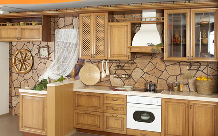 Country style - style, kitchen, room, wooden, wallpaper, country, wood, white, picture, counters, brown, colours, wall, architecture, house, photo