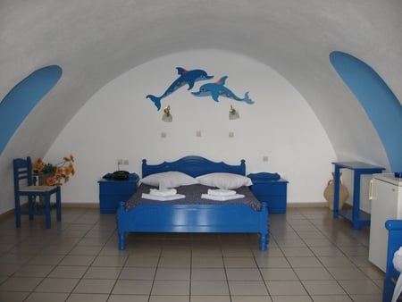 Hotel Room in Santorini - hotel, room, interior, beautiful, blue white