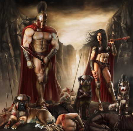 Spartan Warriors - abstract, fantasy, sparta, fight, spartans, warriors, wallpaper