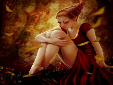 Elf Girl - forest, wallpaper, fantasy, beauty, elf, girl, abstract, autumn