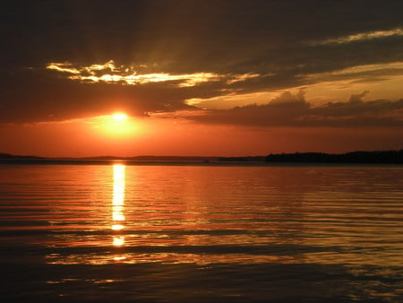 Sunset - water, clouds, sun, waves